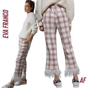 ANTHROPOLOGIE BY EVA FRANCO BRENDA FEATHERED PLAID PANTS NEW LARGE